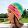 PATTERN - Puffy Warm Hat Retro Stripes Crochet - Image 2
